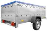 Anhänger mit faltbarer Deichsel GARDEN TRAILER 230 KIPP mit zusätzlichen Bordwänden, Stützrad und blauer Flachplane – Bild 7