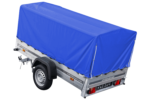 Auto Anhänger 230×125 Garden Trailer 230 KIPP Unitrailer 750 kg mit Stützrad, blauer Hochplane und Hochspriegel – Bild 2