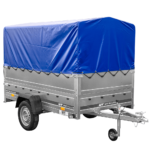 PKW-Anhänger 230×125 UNITRAILER GARDEN 230 FD mit BIS-Bordwänden, H-800-Gestell und blauer Plane
